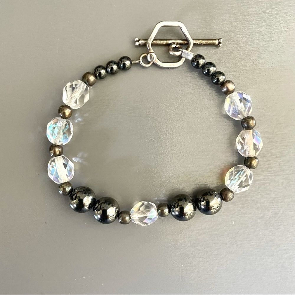 Hematite Swarovski crystal and silver bracelet